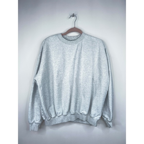 Adanola Gray Logo Sweatshirt Crew Neck Oversized Sporty Preppy Neutral Small - Picture 1 of 12